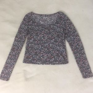 Gray Floral Print Long Sleeve